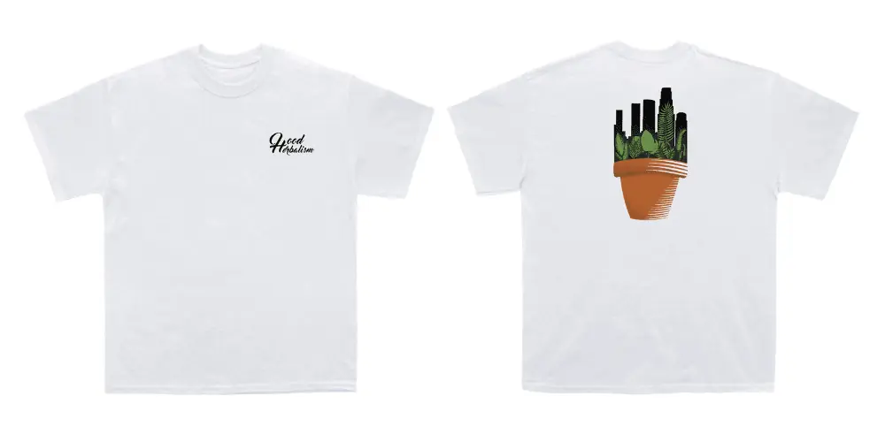 Hood herbalism logo on white tshirt